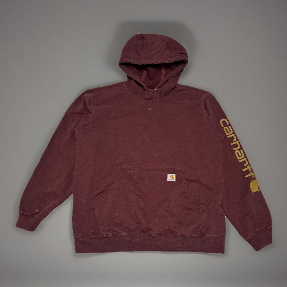 Carhartt Hoodie Men’s Size XL Loose Fit Burgundy Long Sleeve Logo K288 PRT